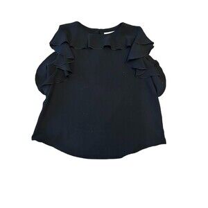 Amanda Uprichard Black Ruffle Top Sleeveless Blouse Keyhole Back Women’s Small